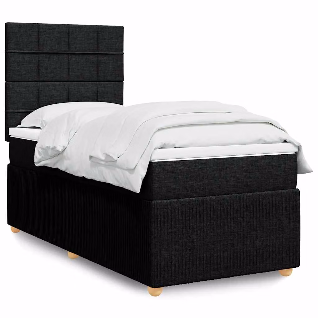 vidaXL Giroletto a Molle Ibrido con Materasso in Tessuto Nero L/P/H: 90 x 190 cm – 1