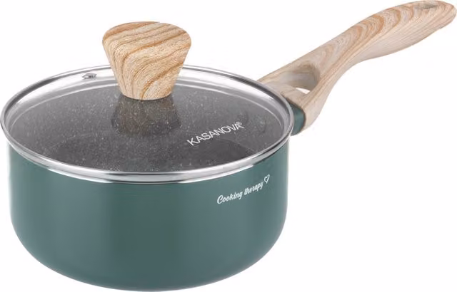 Casseruola Kasanova Cooking Therapy verde con coperchio in vetro e rivestimento antiaderente, Diametro: 16 cm – 1