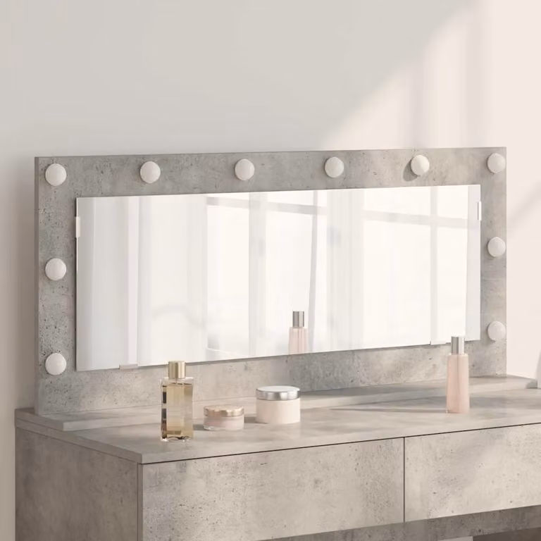 Specchio da vanità con luce LED vidaXL Grigio cemento, Rettangolare, L 100 cm x P 45 cm x H 18 cm