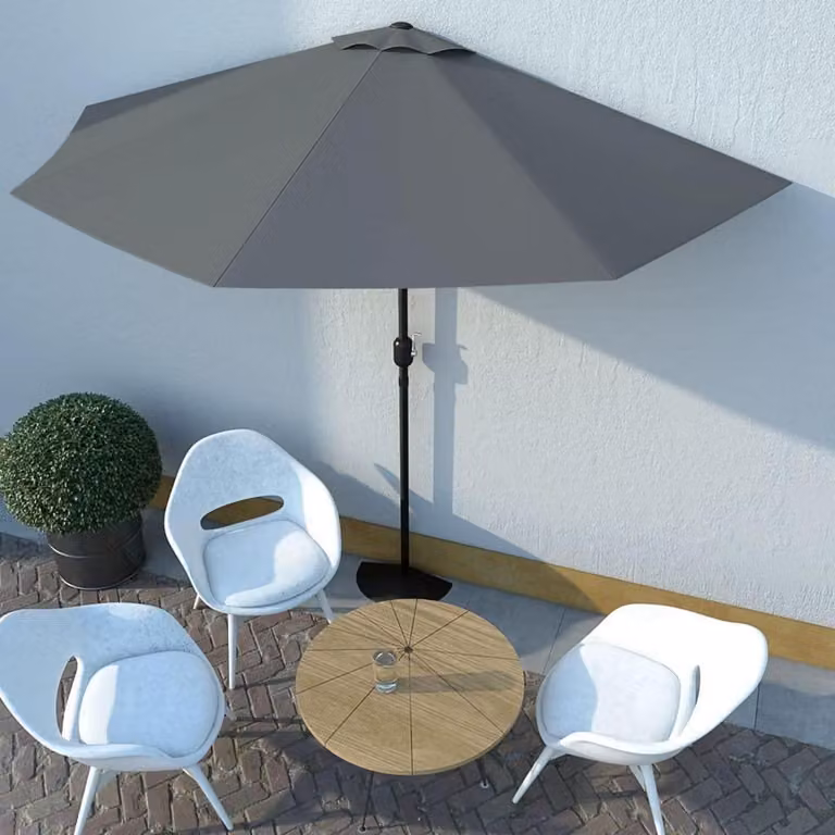 Parasole a mezza vela, parasole da balcone, parasole a manovella, colore antracite, dimensioni 300x150 cm, struttura in acciaio, tessuto in poliestere con sistema di ventilazione