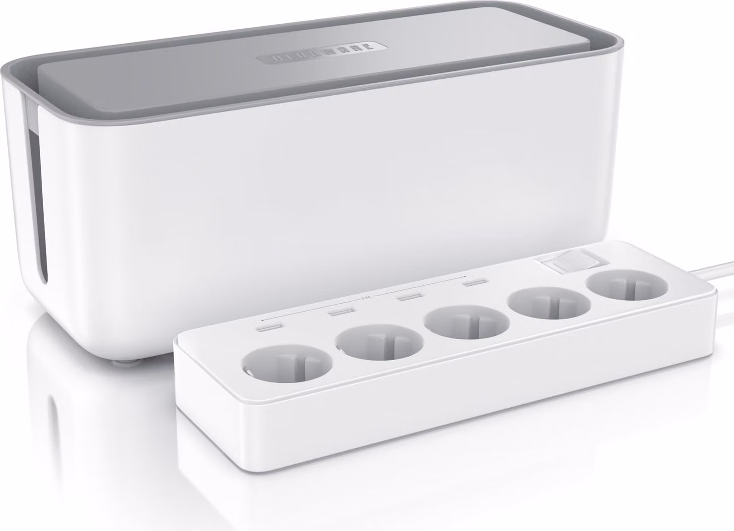 BEARWARE Presa di corrente a 5 vie, presa di corrente con 4 porte USB, interruttore on/off, blocco di sicurezza per bambini, protezione da sovratensione, cavo da 1,50 m, scatola per cavi inclusa