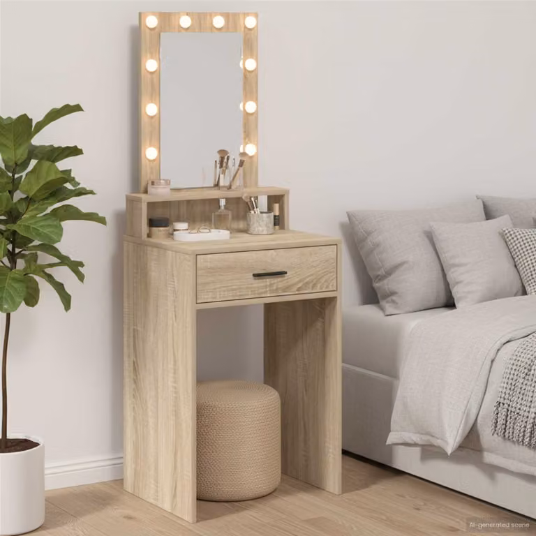 vidaXL Tavolo da Trucco Moderno in Rovere e Beige L/P/H: 50 x 41 x 135 cm