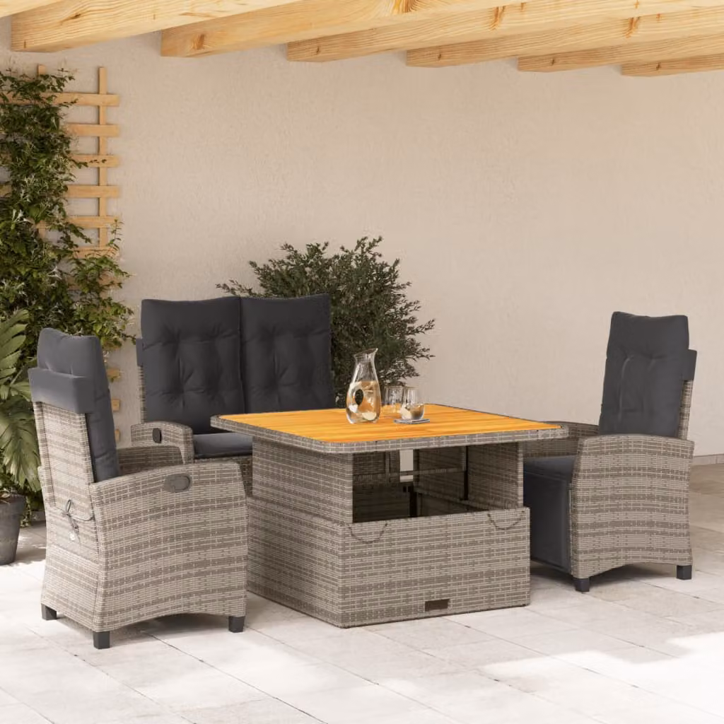 vidaXL Set da Pranzo da Giardino 4 pz in Legno di Acacia Olio e Polyrattan Grigio e Marrone – 1