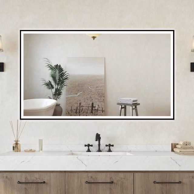 Specchio bagno Rettangolare 100x60cm Retroilluminato Con Led, Antiappannamento + 3 Luci