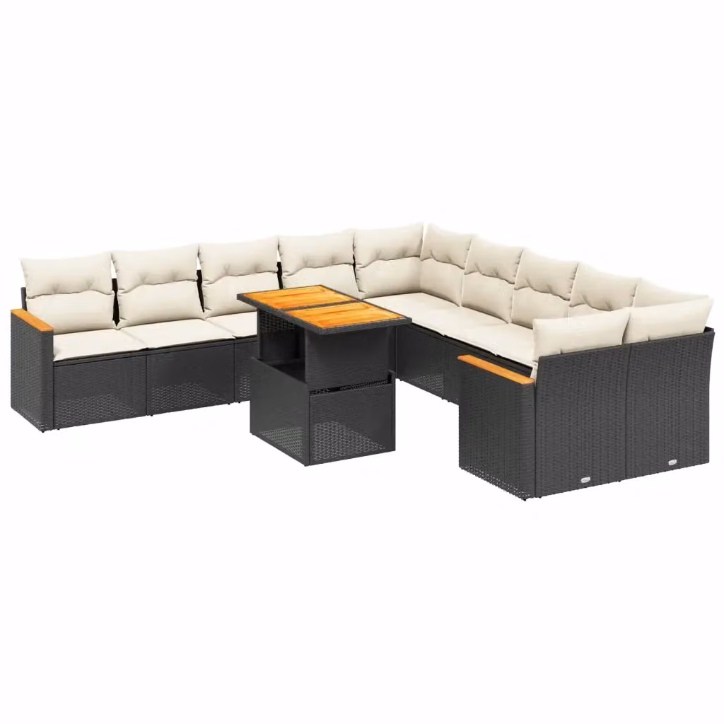 Set di divani da giardino moderno VIDAXL in polyrattan nero con 11 pezzi e cuscini inclusi – 2