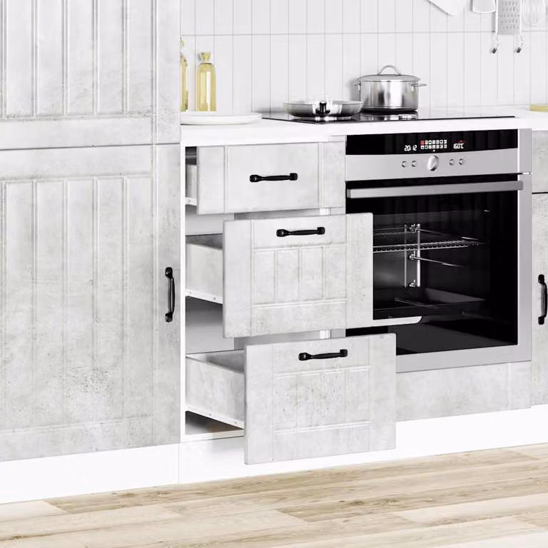 Base da cucina moderna vidaXL Lucca in legno multistrato e MDF, colore grigio cemento, con ante a battente e cassetti, L: 81,5 cm, P: 46,0 cm, H: 40,0 cm