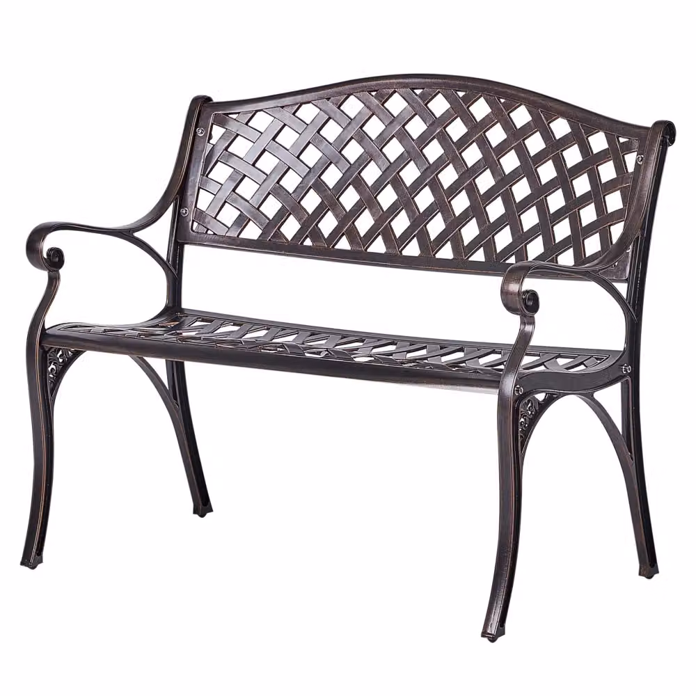 Panchina da giardino Beliani in alluminio marrone con braccioli stile vintage L: 160 cm, P: 56 cm, H: 87 cm – 2