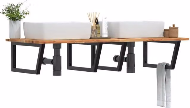 Ripiano a parete per lavabo vidaXL in legno di acacia oliato e metallo nero e marrone