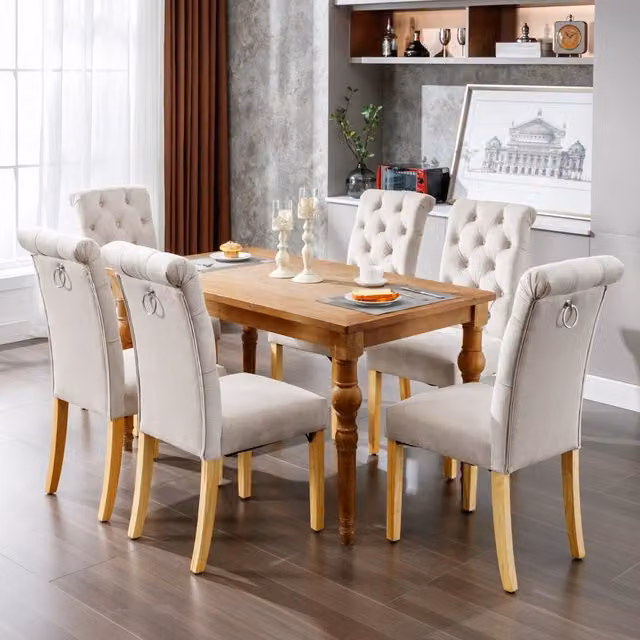 Sedie da Pranzo Set 6 Pezzi in Velluto con Gambe in Legno ¨C MINIMAL ¨C Beige