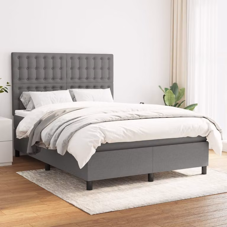 Letto Ibrido vidaXL con Giroletto a Molle e Materasso a Tasche Grigio e Bianco L/P: 140 x 200 cm