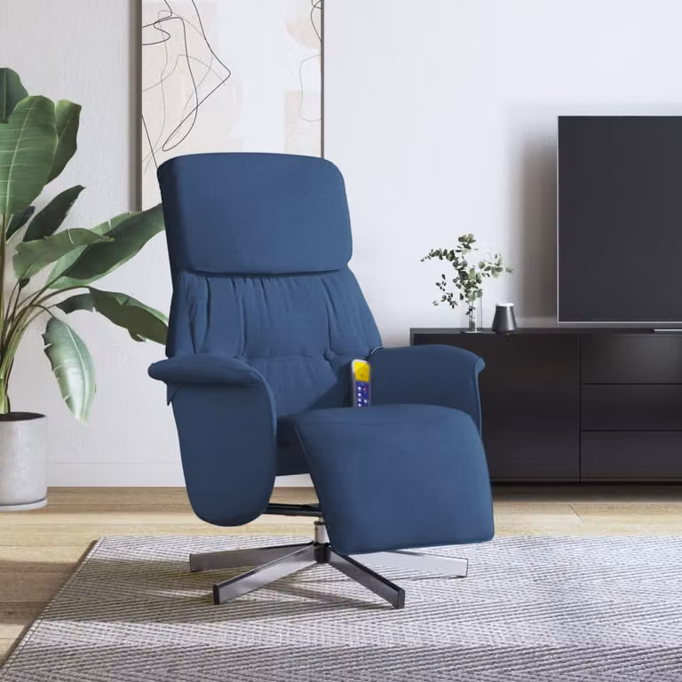 vidaXL Poltrona Reclinabile Relax Blu in Tessuto con Poggiapiedi e Base Girevole 360 Gradi