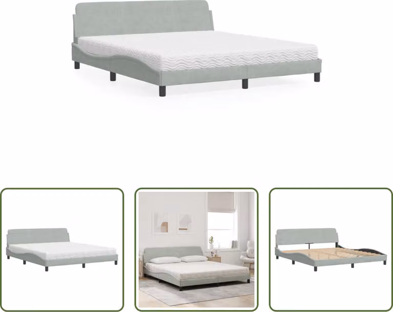 The Living Store Letto con materasso grigio chiaro 180x200 cm in velluto