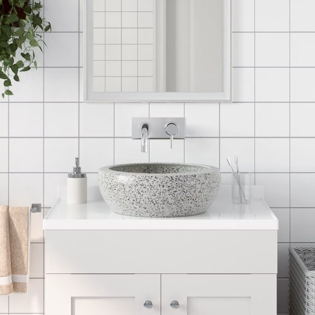 Lavabo da appoggio rotondo vidaXL in ceramica grigio, Diametro: 41 cm, Altezza: 14 cm