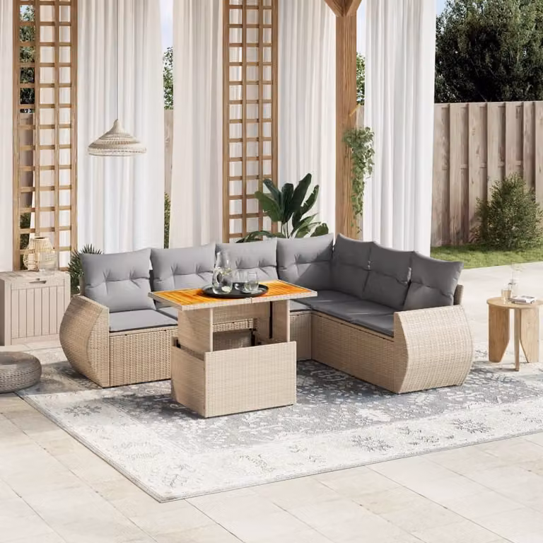 vidaXL Set Divano da Giardino 8 pz a L in Polyrattan con Cuscini Beige e Grigio