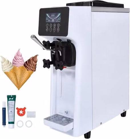 Macchina per Gelato Morbido Commerciale VEVOR Monogusto in Acciaio Inox con Display Digitale, Potenza 900 W, Tramoggia da 4 l e Cilindro da 1,6 l, Colore Bianco