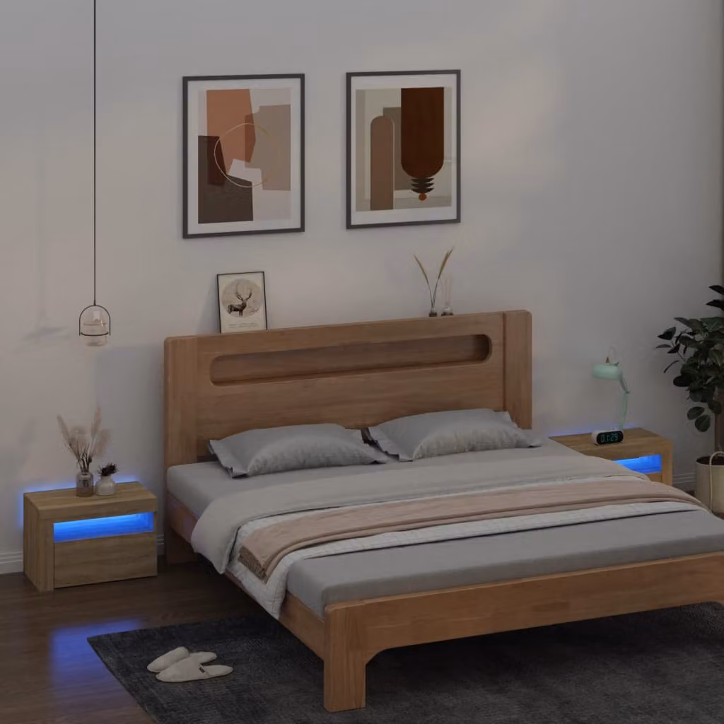 Set di 2 comodini moderni vidaXL con luci LED integrate in colore Rovere Sonoma, L 60 cm x P 35 cm x H 40 cm