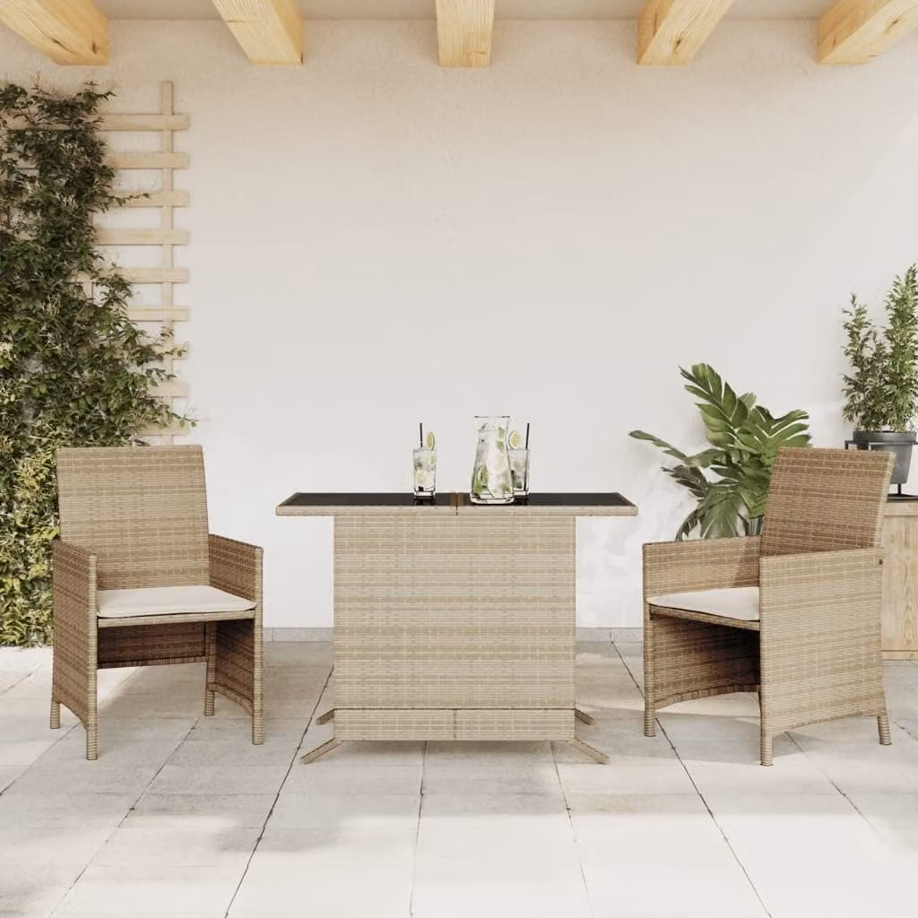 Maison Exclusive - Set da bistrot 3 pezzi con cuscini in polyrattan beige