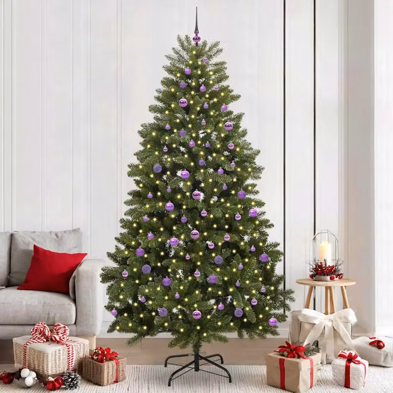 Albero di Natale artificiale vidaXL verde con 300 LED bianco caldo in PVC e metallo, altezza 240 cm