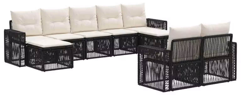 Set da giardino composto da 9 pezzi, in rattan sintetico nero e crema