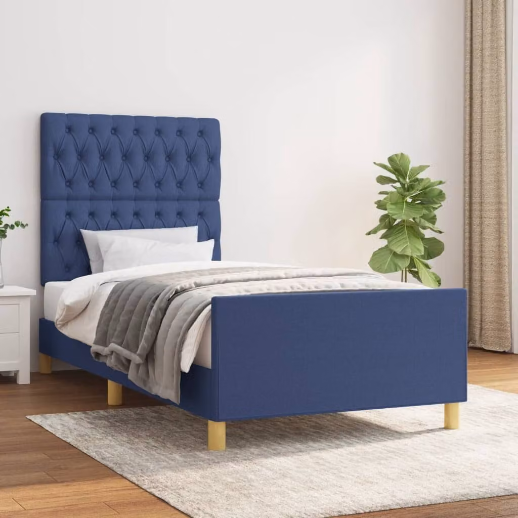 The Living Store Struttura letto con testiera blu 100x200 cm in tessuto
