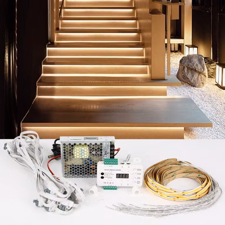 Illuminazione a LED per scale, con sensore di movimento, 16 gradini, strisce luminose, luce calda