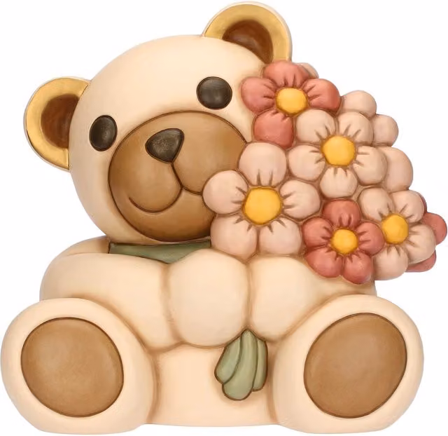 Orsetto Teddy con mazzo di fiori THUN in ceramica beige