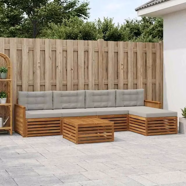 Set di divani da esterno 6 pz Naturale e Grigio Chiaro 3383269