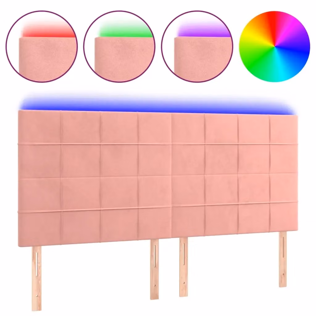 Testiera con LED Design Mania in Velluto Rosa con Porte USB L/P/H: 180 x 5 x 118/128 cm – 2