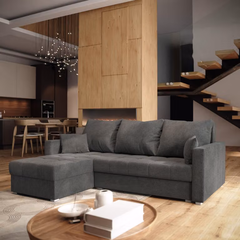 Divano angolare Masseno NIDA con funzione letto a L, divano con contenitore, divano da soggiorno, divano, divano, divano letto, set di divani - grigio, INARI 96