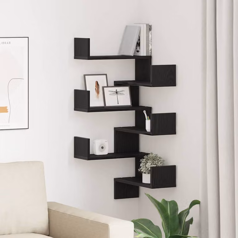 Set di 2 Scaffali da parete moderni vidaXL in MDF Nero Opaco L/P/H: 40 x 40 x 49,5 cm