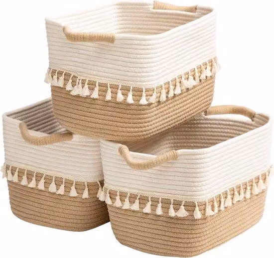 Set di 3 cesti portaoggetti - Cesto in corda di cotone per riporre i vestiti - Cesto portaoggetti per organizzare - 38 x 25 x 25 cm x 229 cm - Cesto portaoggetti in tessuto per libri e piante.