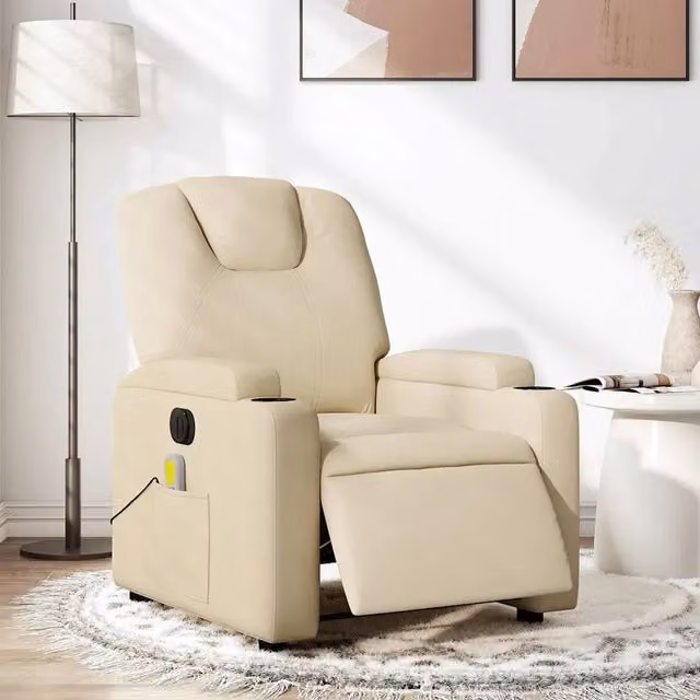 Divano Sedia-Poltrona Reclinabile Massaggiante Elettrica Crema in Tessuto 545895