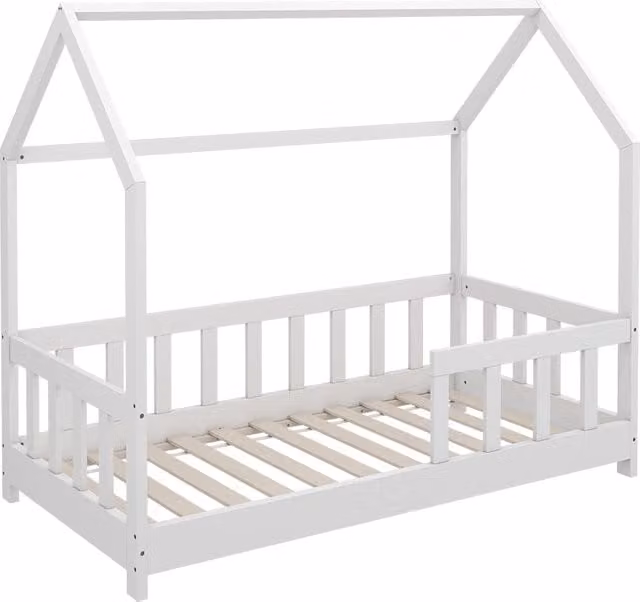 Letto Montessori Michelle Vitalispa per bambini in legno bianco con struttura a casetta e protezione anticaduta L/P/H: 146 x 70 x 125 cm – 1