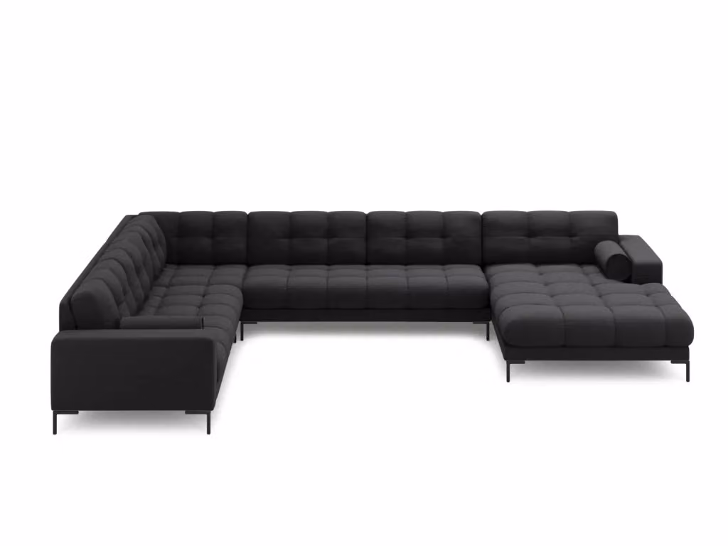 Divano panoramico sinistro Bali di Cosmopolitan Design, 7 posti in tessuto strutturato grigio scuro, L: 327 cm, P: 134 cm, H: 75 cm – 2