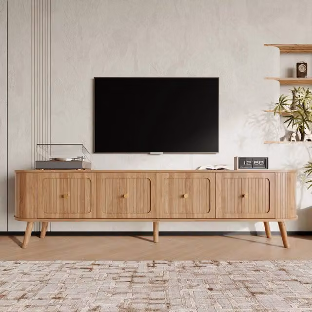 Mobile porta TV con ante a ribalta e spazio contenitore in MDF e pannello truciolare rovere vintage 180 × 38 × 47 cm