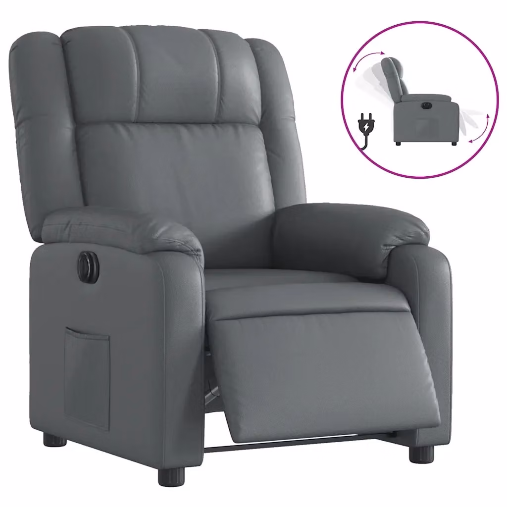 Poltrona Reclinabile Elettrica vidaXL in Similpelle Grigia con Braccioli e Design Moderno – 2
