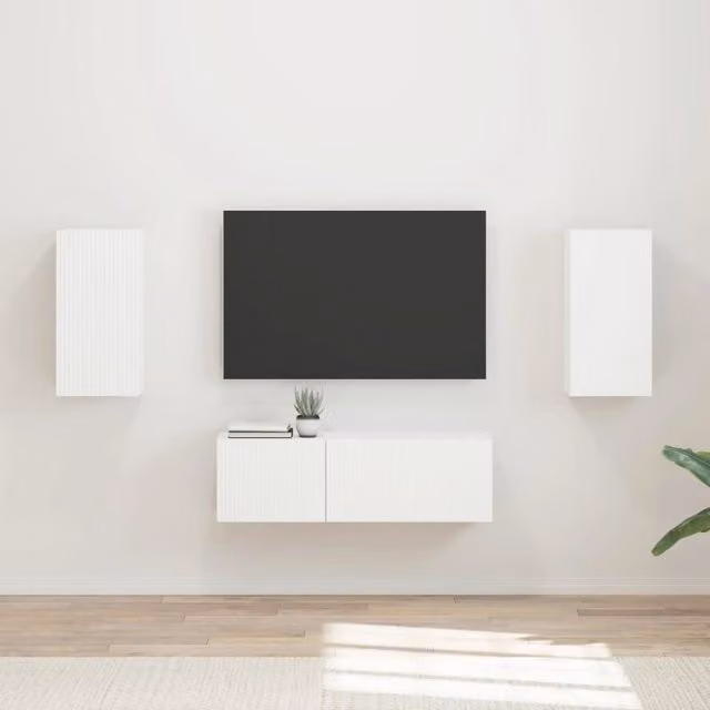 Set di Mobiletto da TV a Parete 4 pz-Credenza per TV sospesa Bianco Legno multistrato 848085