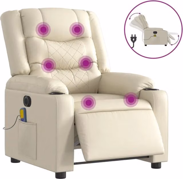 Poltrona Relax Elettrica Reclinabile in Similpelle Beige con Braccioli