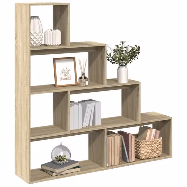 Libreria a scala vidaXL con 4 ripiani in stile moderno, colore beige e marrone, L/P/H: 143,5 x 29 x 143,5 cm