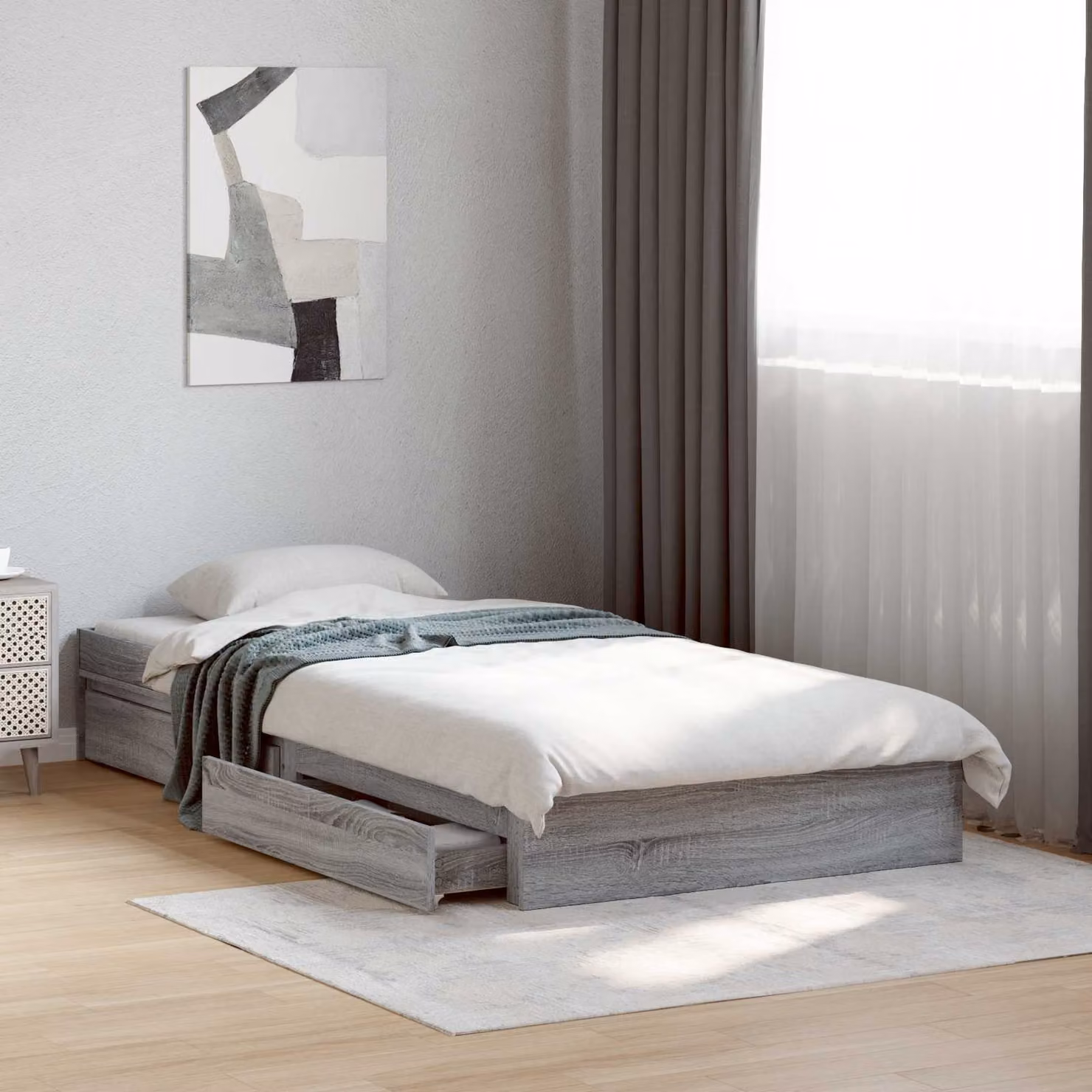 vidaXL Telaio letto con contenitore e cassetti in legno ingegnerizzato, colore grigio, L 200 x P 80 x H 83 cm