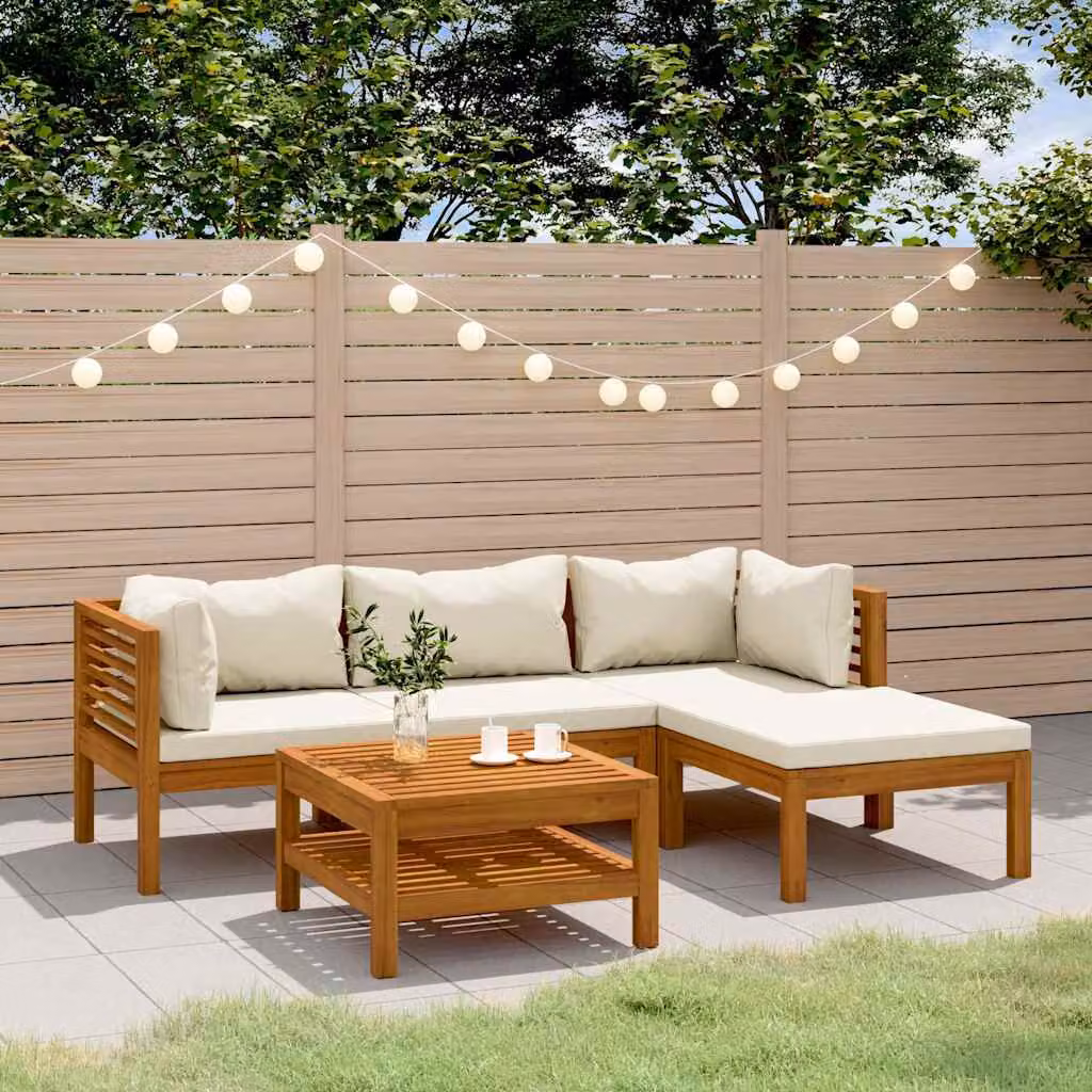 Set Divani da Giardino vidaXL 5 Pezzi in Legno di Acacia con Cuscini Beige e Tavolino