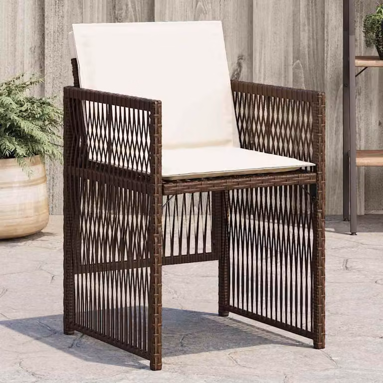 Set di 4 sedie da giardino vidaXL in polyrattan marrone con cuscini beige e braccioli