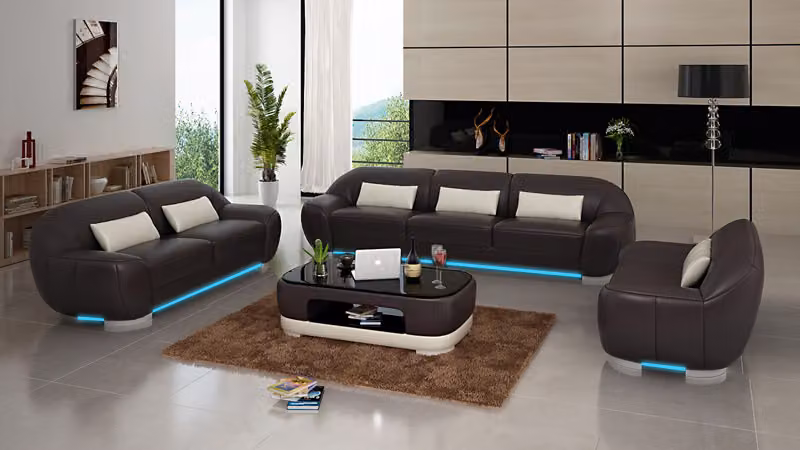 Ledersofa Couch Sofagarnitur Ecksofa Eck Garnitur Design Modern Sofa mit USB