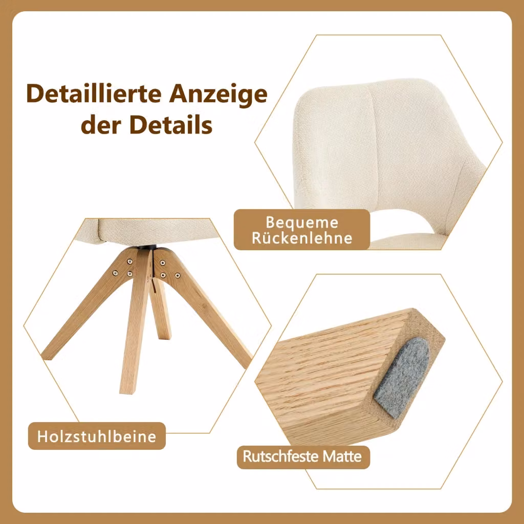 Set da 2 sedie girevoli REDOM in tessuto strutturato beige e bianco con gambe in legno massello in stile scandinavo – 2
