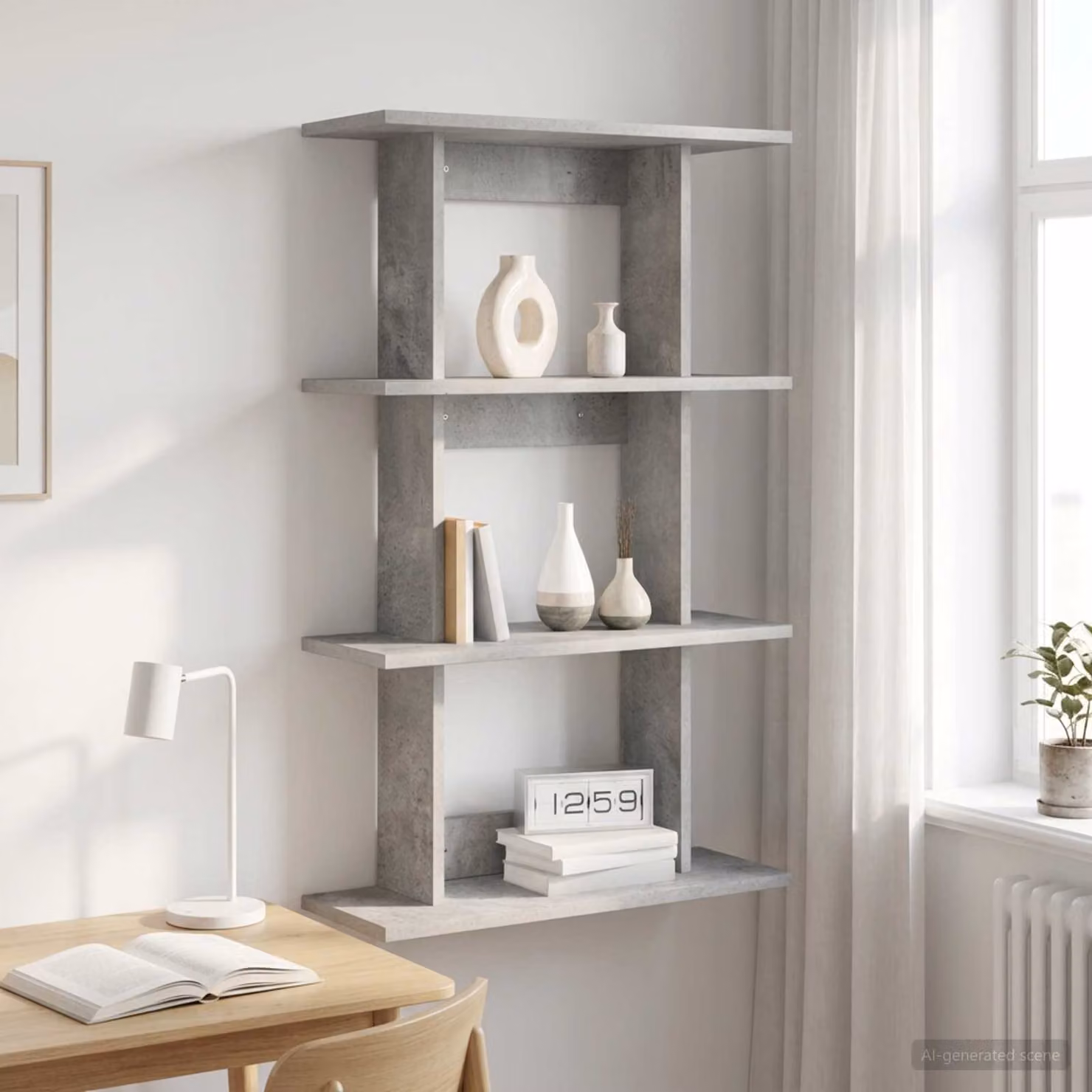Scaffale da parete moderno vidaXL in MDF Grigio Cemento L: 56 cm, P: 20 cm, H: 90 cm