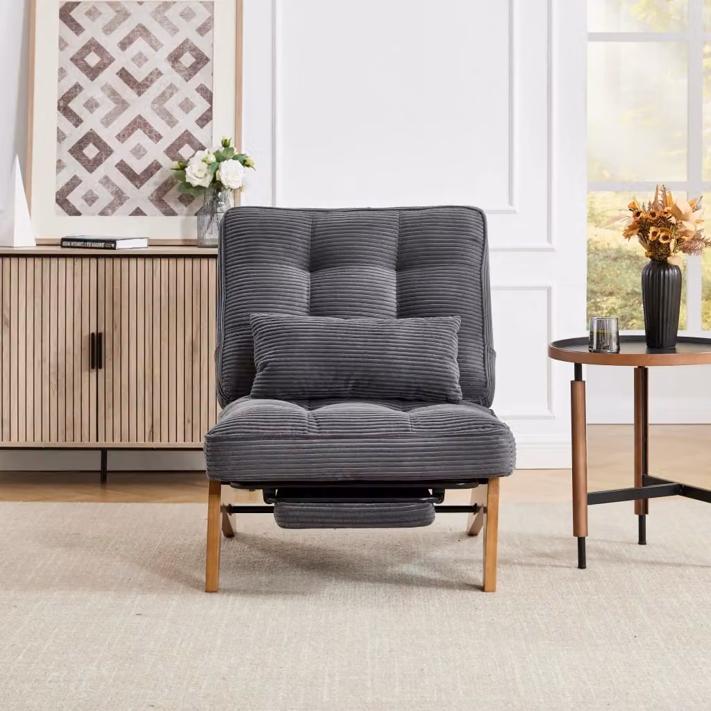 Poltrona Relax Chicfurn in Velluto a Coste Grigio con Schienale Regolabile, Poggiapiedi e Cuscino Lombare – 2