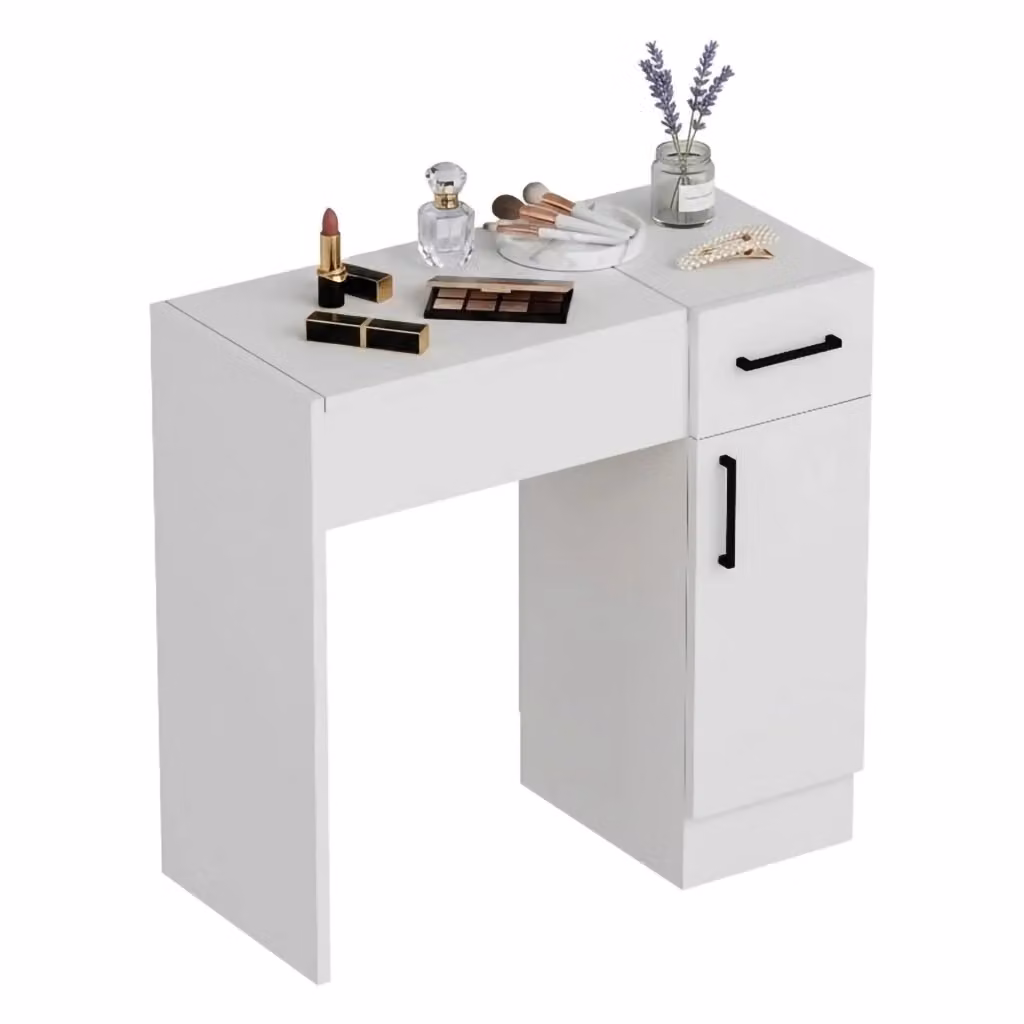 Toeletta con specchio DMORA moderna in bianco e nero L 74 cm, P 38 cm, H 108 cm – 2