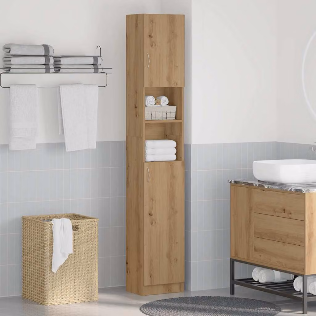 Mobiletto da bagno sospeso vidaXL in legno rovere marrone, L 32 cm x P 25,5 cm x H 190 cm