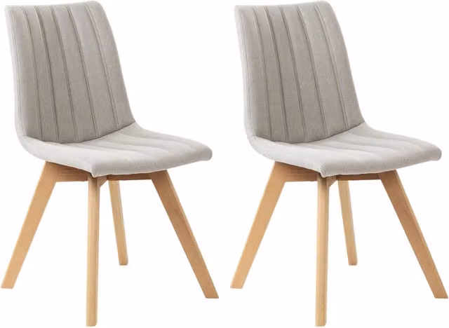 Set di 2 Sedie da Pranzo BELIANI in Tessuto Grigio con Gambe in Legno di Faggio e Schienale Curvo