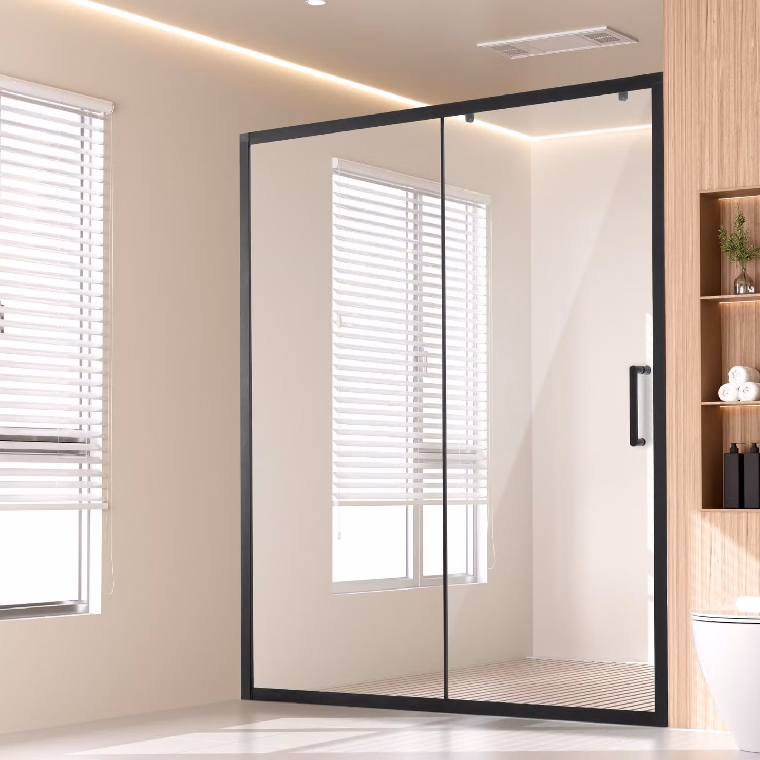 SucceBuy Porta doccia semi-senza telaio (1459–1499 x 1778 mm) Porta scorrevole in vetro (1 fissa + 1 mobile) in vetro temperato di sicurezza da 6 mm, rivestimento NANO, antimacchia, con ferramenta in acciaio inossidabile nero